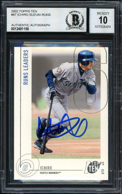 Ichiro Suzuki Autographed 2002 Topps Ten Card #87 Seattle Mariners Auto Grade 10 Beckett BAS #12491158