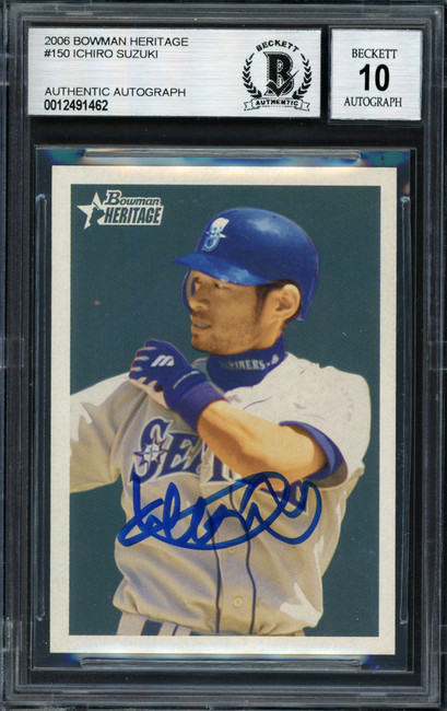 Ichiro Suzuki Autographed 2006 Bowman Heritage Card #150 Seattle Mariners Auto Grade 10 Beckett BAS #12491462