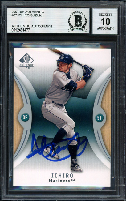 Ichiro Suzuki Autographed 2007 SP Authentic Card #87 Seattle Mariners Auto Grade 10 Beckett BAS #12491477