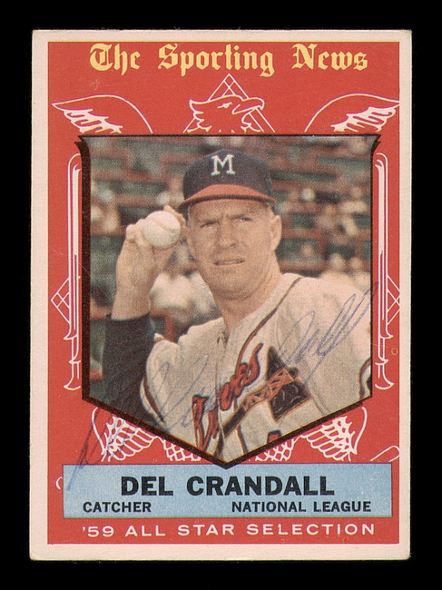 Del Crandall Autographed 1959 Topps Card #567 Milwaukee Braves Back Damage SKU #182970