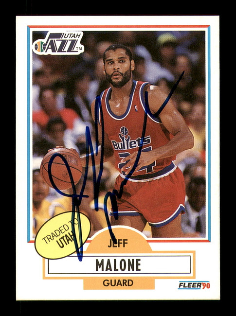 Jeff Malone Autographed 1990-91 Fleer Card #195 Utah Jazz SKU #183232