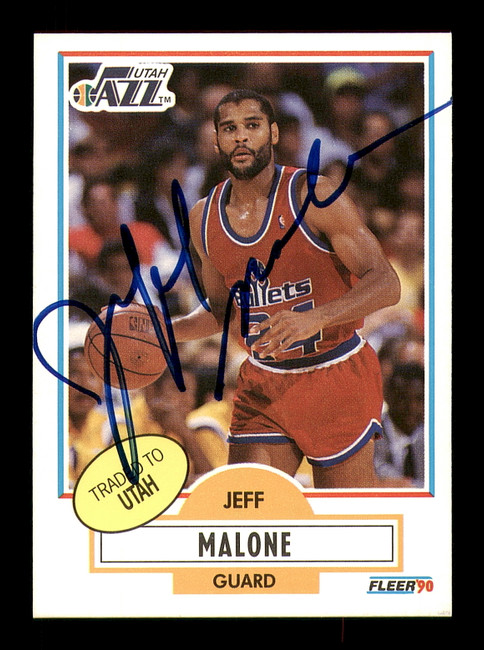 Jeff Malone Autographed 1990-91 Fleer Card #195 Utah Jazz SKU #183233