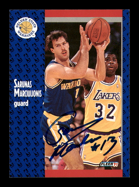 Sarunas Marciulionis Autographed 1991-92 Fleer Card #68 Golden State Warriors SKU #183272