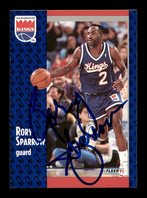 Rory Sparrow Autographed 1991-92 Fleer Card #180 Sacramento Kings SKU #183303