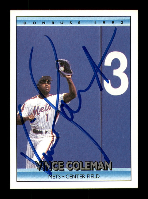 Vince Coleman Autographed 1992 Donruss Card #218 New York Mets SKU #184580