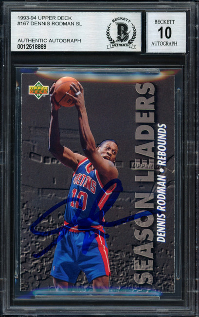 Dennis Rodman Autographed 1993-94 Upper Deck Card #167 Detroit Pistons Auto Grade 10 Beckett BAS #12518869