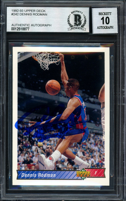 Dennis Rodman Autographed 1993-94 Upper Deck Card #242 Detroit Pistons Auto Grade 10 Beckett BAS #12518877