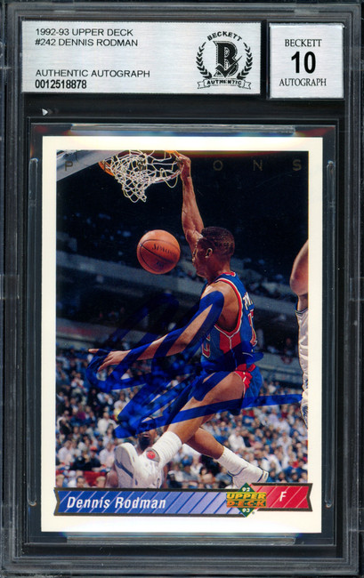 Dennis Rodman Autographed 1993-94 Upper Deck Card #242 Detroit Pistons Auto Grade 10 Beckett BAS #12518878