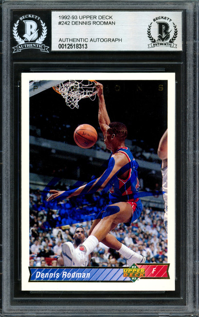 Dennis Rodman Autographed 1992-93 Upper Deck Card #242 Detroit Pistons Beckett BAS Stock #184853