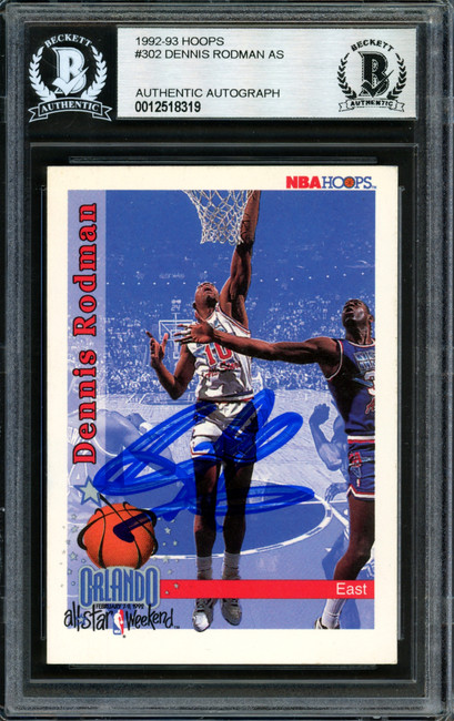 Dennis Rodman Autographed 1992-93 Hoops Card #302 Detroit Pistons Beckett BAS #12518319