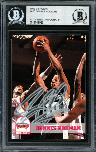 Dennis Rodman Autographed 1993-94 Hoops Card #405 San Antonio Spurs Beckett BAS Stock #184896