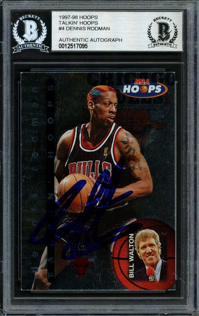 Dennis Rodman Autographed 1997-98 Hoops Talkin' Hoops Card #4 Chicago Bulls Beckett BAS #12517095