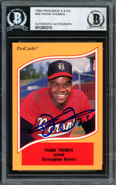 Frank Thomas Autographed 1990 ProCards Rookie Card #46 Birmingham Barons Beckett BAS Stock #185227