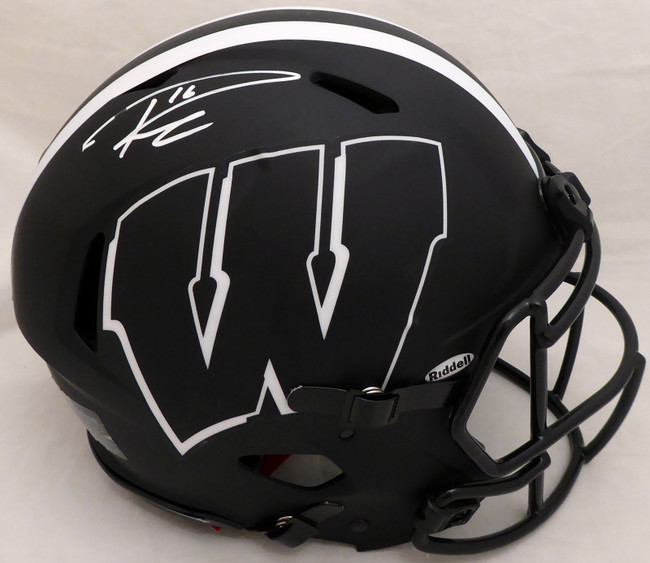 Russell Wilson Autographed Wisconsin Badgers Eclipse Black Full Size Speed Authentic Helmet (Smudge) RW Holo & Beckett BAS #WE94132