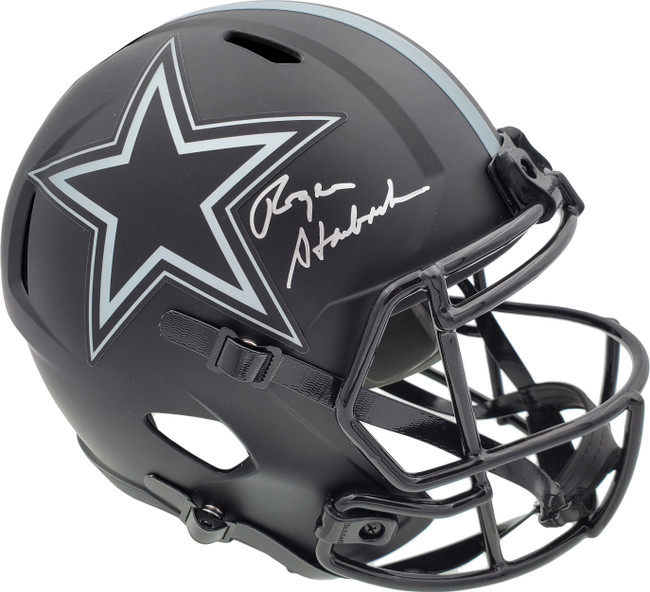 Roger Staubach Autographed Eclipse Black Dallas Cowboys Full Size Speed Replica Helmet Beckett BAS Stock #185835