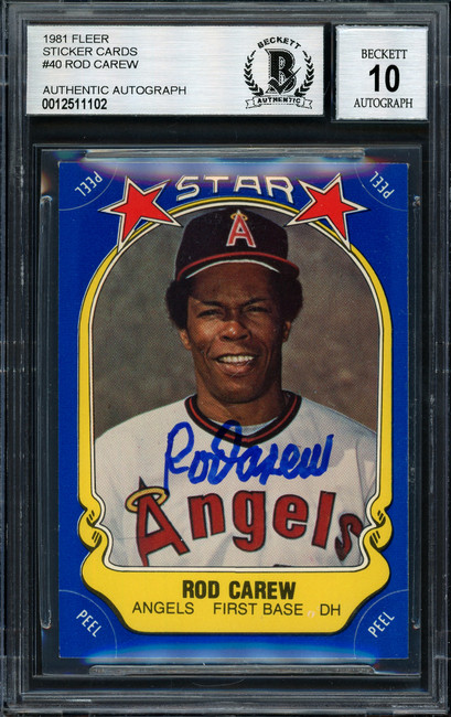 Rod Carew Autographed 1981 Fleer Sticker Card #40 California Angels Auto Grade 10 Beckett BAS #12511102