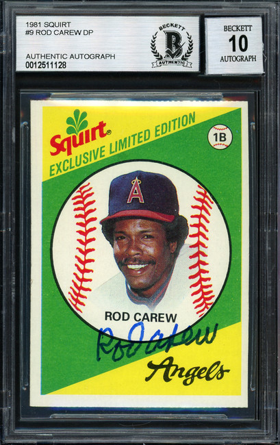 Rod Carew Autographed 1981 Topps Squirt Card #9 California Angels Auto Grade 10 Beckett BAS #12511128