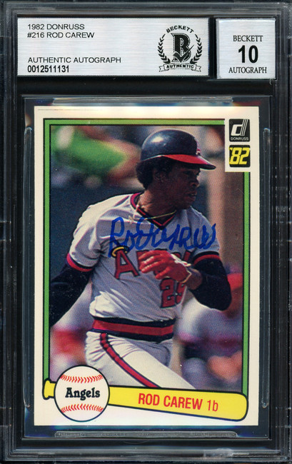 Rod Carew Autographed 1982 Donruss Card #216 California Angels Auto Grade 10 Beckett BAS #12511131