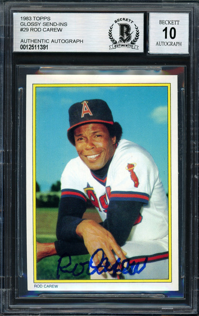 Rod Carew Autographed 1983 Topps All Star Set Card #29 California Angels Auto Grade 10 Beckett BAS Stock #186069