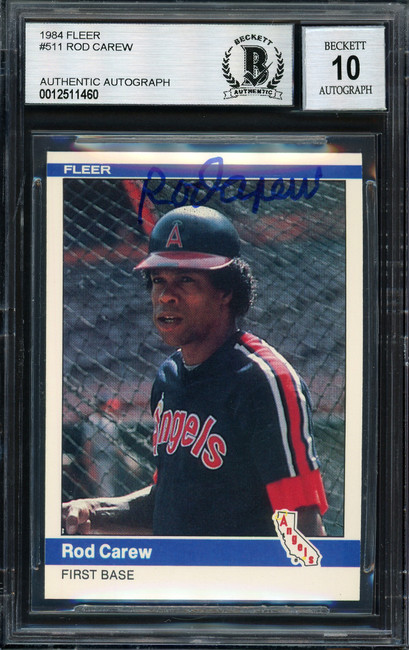 Rod Carew Autographed 1984 Fleer Card #511 California Angels Signed Top Auto Grade 10 Beckett BAS Stock #186072