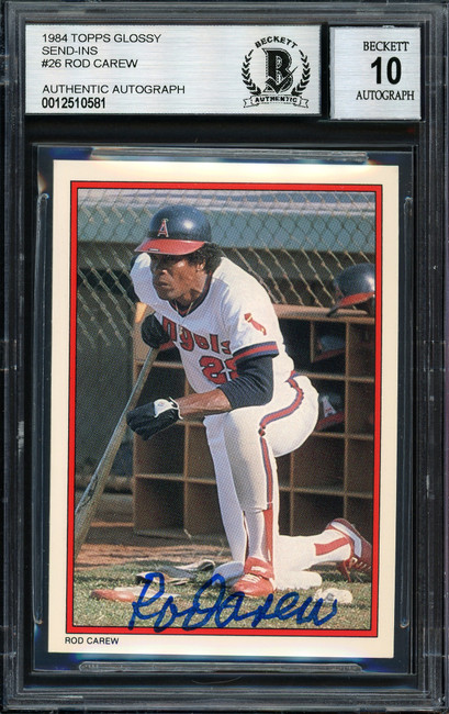 Rod Carew Autographed 1984 Topps All Star Set Card #26 California Angels Auto Grade 10 Beckett BAS #12510581