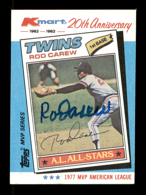 Rod Carew Autographed 1982 Topps K-Mart Card #31 Minnesota Twins SKU #186609