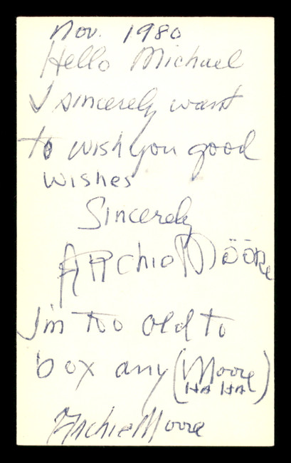 Archie Moore Autographed 3x5 Index Card "Michael" SKU #186929