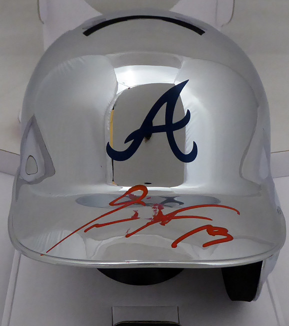 Ronald Acuna Jr. Autographed Atlanta Braves Rawlings Chrome Mini Helmet (Smudged) Beckett BAS #Y59799