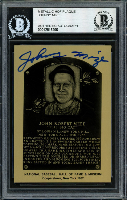 Johnny Mize Autographed 1982 Metallic HOF Plaque Card New York Giants Beckett BAS #12516206