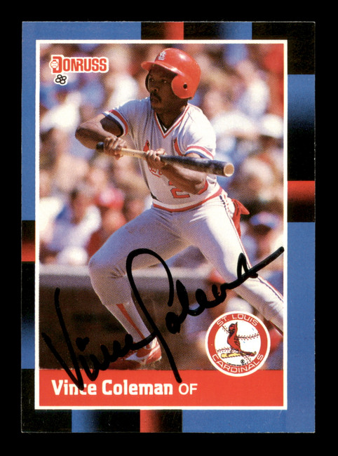 Vince Coleman Autographed 1988 Donruss Card #293 St. Louis Cardinals SKU #188511