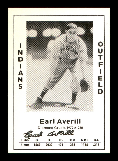 Earl Averill Autographed 1979 Diamond Greats Card #280 Cleveland Indians SKU #188628