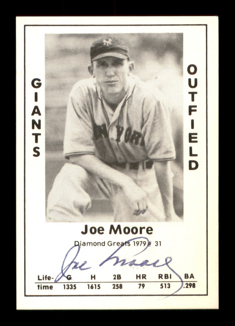 Joe Moore Autographed 1979 Diamond Greats Card #31 New York Giants SKU #188658