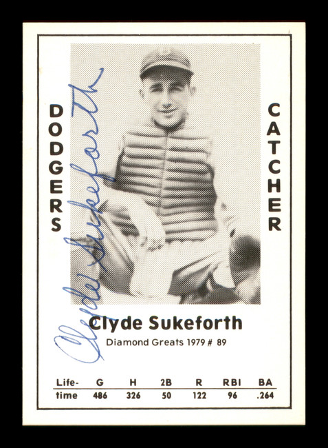 Clyde Sukeforth Autographed 1979 Diamond Greats Card #89 Brooklyn Dodgers SKU #188710