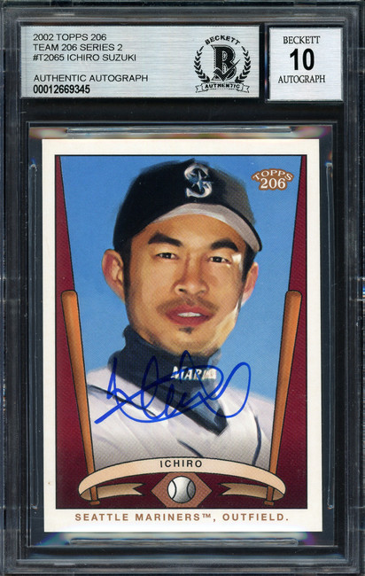 Ichiro Suzuki Autographed 2002 Topps 206 Card #T206-5 Seattle Mariners Auto Grade 10 Beckett BAS Stock #189816