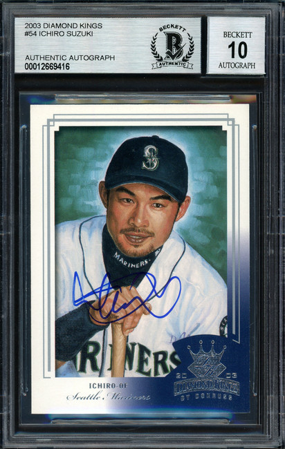 Ichiro Suzuki Autographed 2003 Donruss Diamond Kings Card #54 Seattle Mariners Auto Grade 10 Beckett BAS Stock #189827