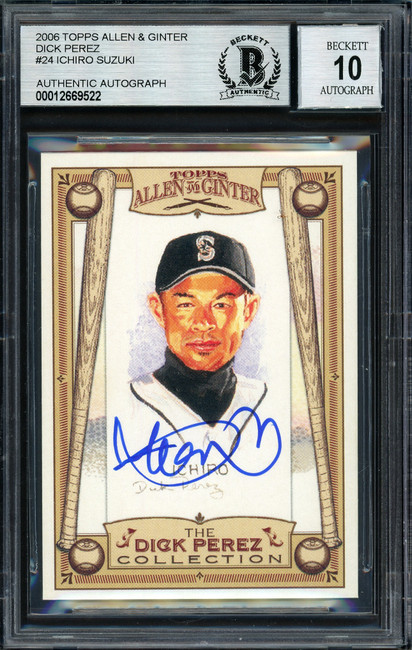 Ichiro Suzuki Autographed 2006 Topps Allen & Ginter Card #24 Seattle Mariners Auto Grade 10 Beckett BAS Stock #189843