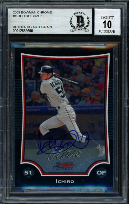 Ichiro Suzuki Autographed 2009 Bowman Chrome Card #10 Seattle Mariners Auto Grade 10 Beckett BAS #12669690