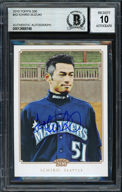 Ichiro Suzuki Autographed 2010 Topps 206 Card #52 Seattle Mariners Auto Grade 10 Beckett BAS Stock #189886