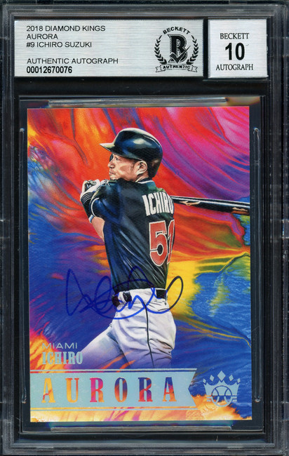 Ichiro Suzuki Autographed 2018 Panini Diamond Kings Aurora Card #A9 Miami Marlins Auto Grade 10 Beckett BAS #12670076