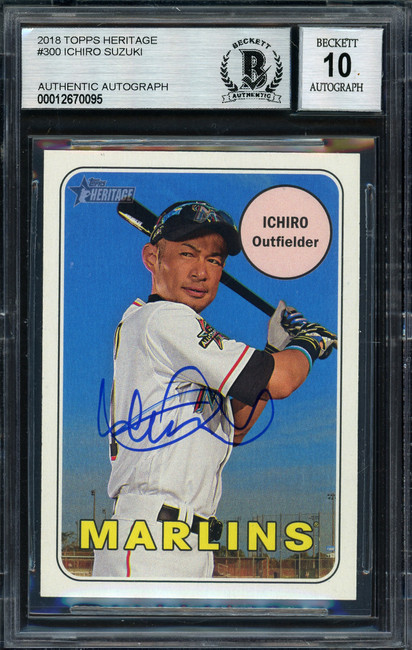 Ichiro Suzuki Autographed 2018 Topps Heritage Card #300 Miami Marlins Auto Grade 10 Beckett BAS Stock #189957