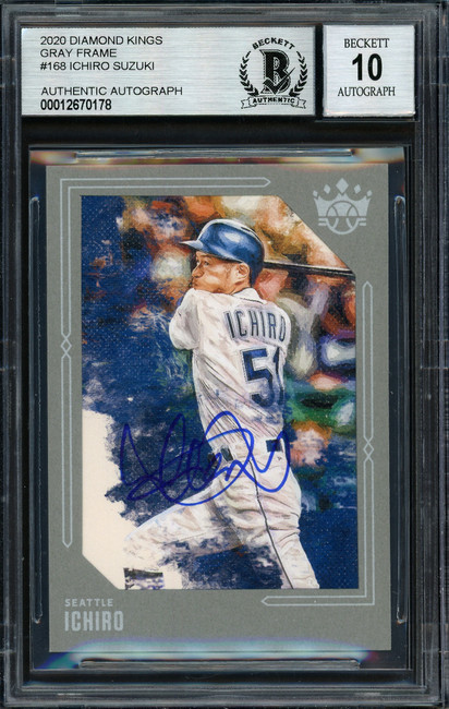 Ichiro Suzuki Autographed 2020 Panini Donruss Diamond Kings Gray Frame Card #168 Seattle Mariners Auto Grade 10 Beckett BAS #12670178