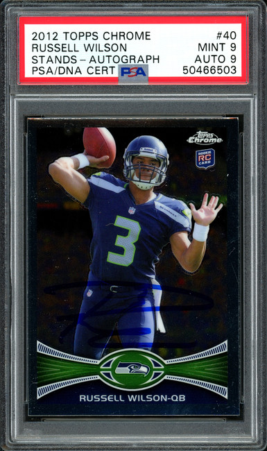 Russell Wilson Autographed 2012 Topps Chrome Rookie Card #40 Seattle Seahawks Auto Grade 9 Card Grade Mint 9 PSA/DNA #50466503