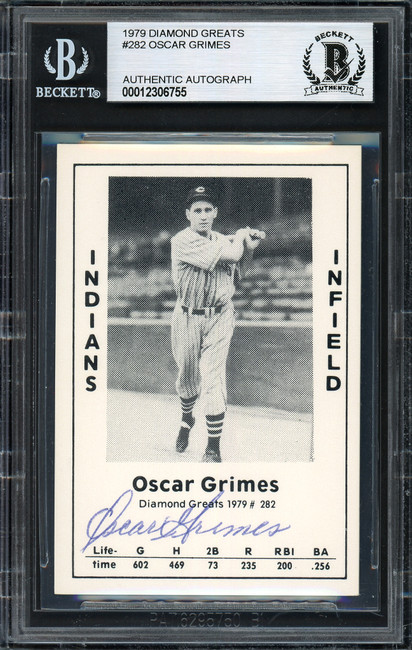 Oscar Grimes Autographed 1979 Diamond Greats Card #282 Cleveland Indians Beckett BAS #12306755