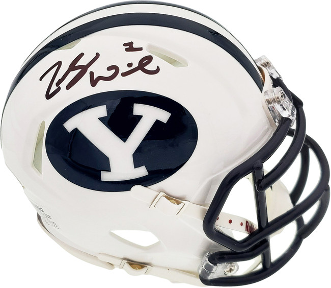 Zach Wilson Autographed BYU Cougars White Speed Mini Helmet Beckett BAS Stock #191114