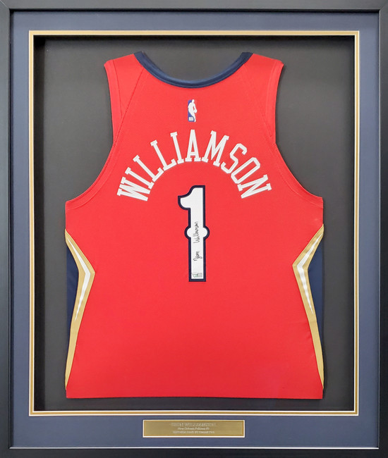 New Orleans Pelicans Zion Williamson Autographed Framed Red Nike Jersey Fanatics Stock #191194