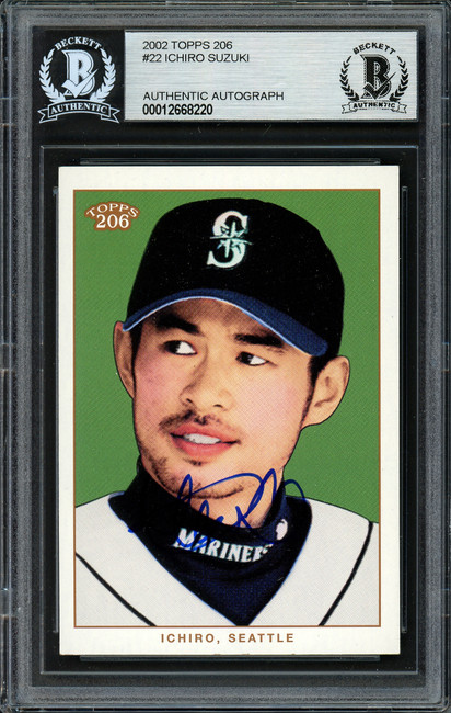 Ichiro Suzuki Autographed 2002 Topps 206 Card #22 Seattle Mariners Beckett BAS Stock #191245