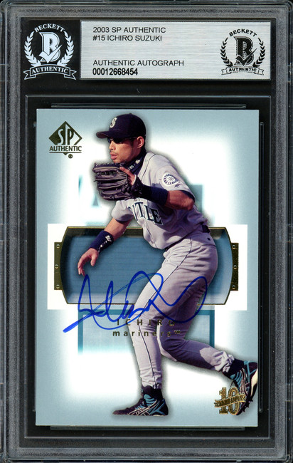 Ichiro Suzuki Autographed 2003 SP Authentic Card #15 Seattle Mariners Beckett BAS Stock #191259