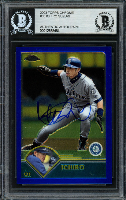 Ichiro Suzuki Autographed 2003 Topps Chrome Card #63 Seattle Mariners Beckett BAS Stock #191261