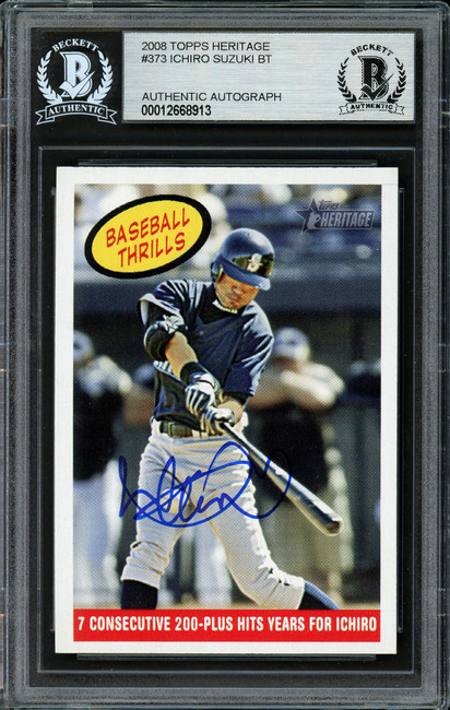 Ichiro Suzuki Autographed 2008 Topps Heritage Card #373 Seattle Mariners Beckett BAS Stock #191303