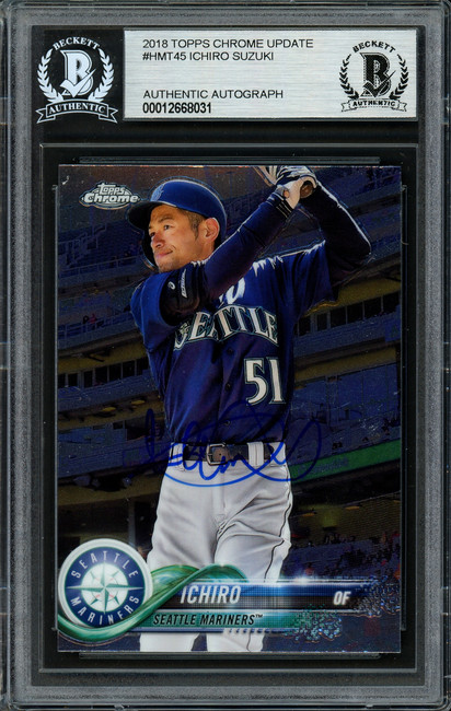 Ichiro Suzuki Autographed 2018 Topps Chrome Update Card #HMT45 Seattle Mariners Beckett BAS #12668031